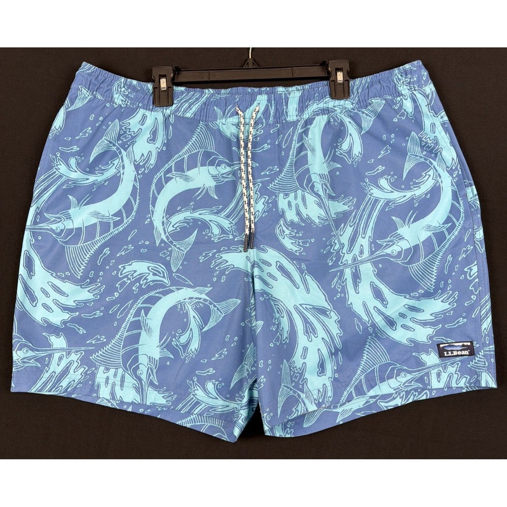 LL Bean Mens Blue Marlin Board Shorts Swim Trunks Blue Size XXL NEW